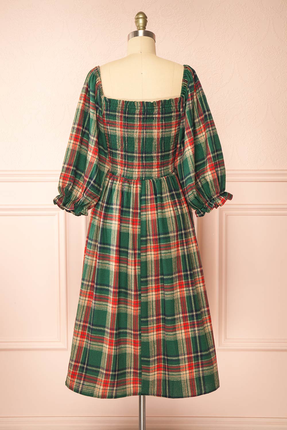 Arellia Green Plaid Flannel Midi Dress | Boutique 1861 back view