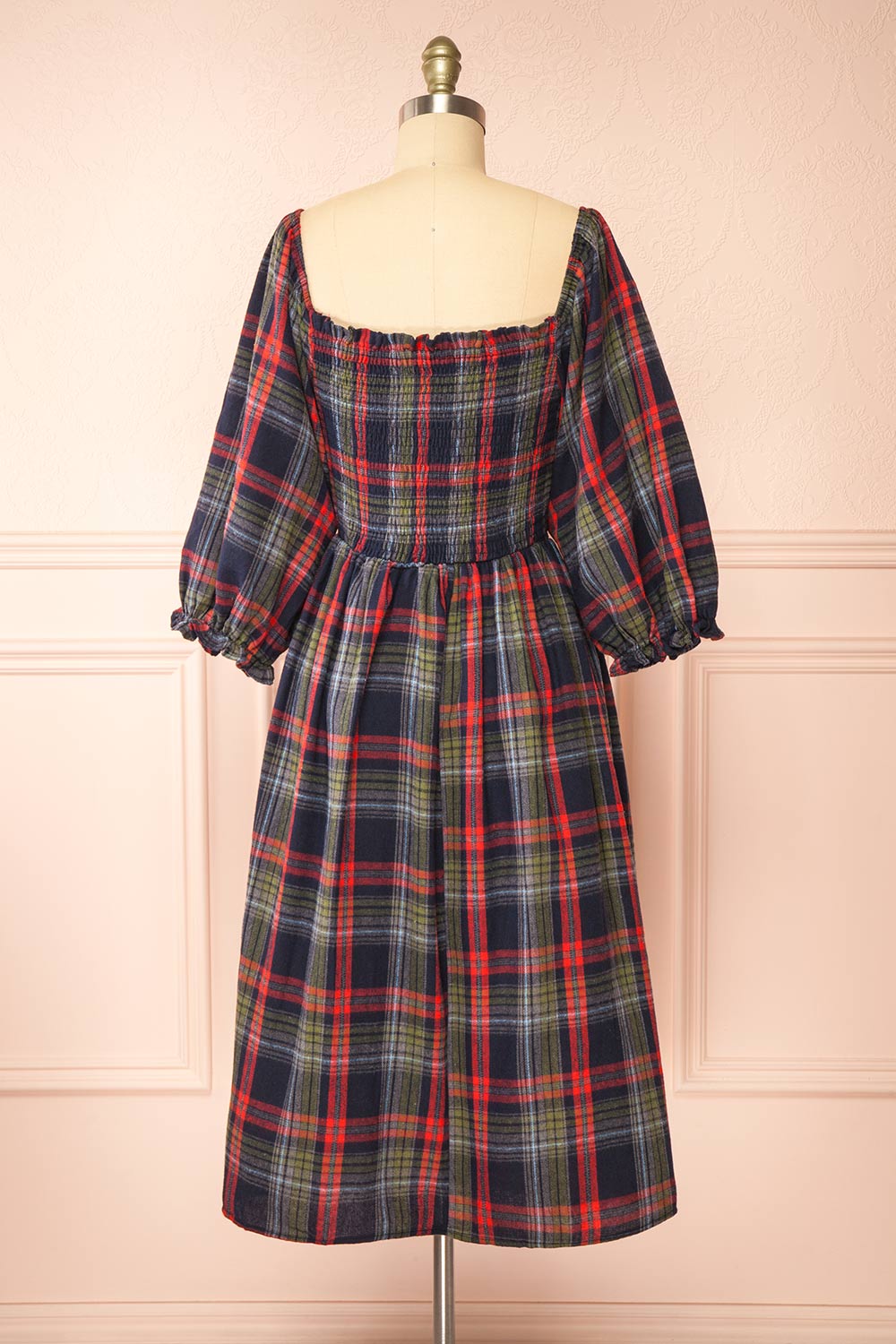 Arellia Navy Plaid Flannel Midi Dress | Boutique 1861  back view