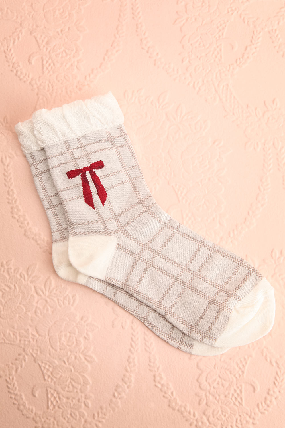 Arely White Plaid Crew Socks w/ Bow Detail | Boutique 1861
