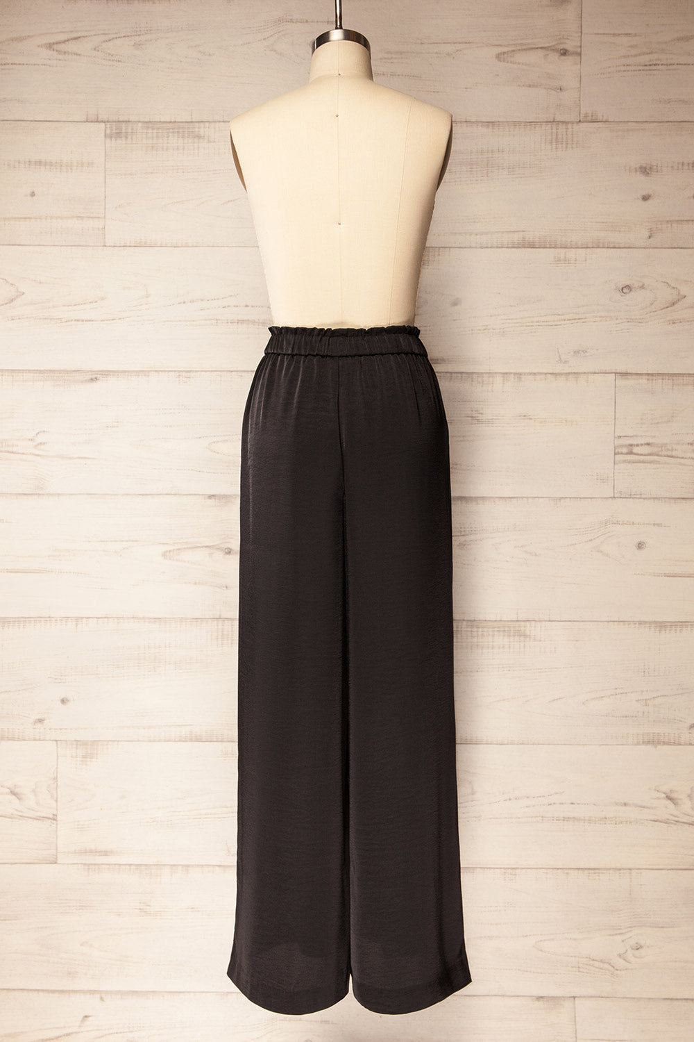 Arendal Black High-Waisted Satin Pants | La petite garçonne back view