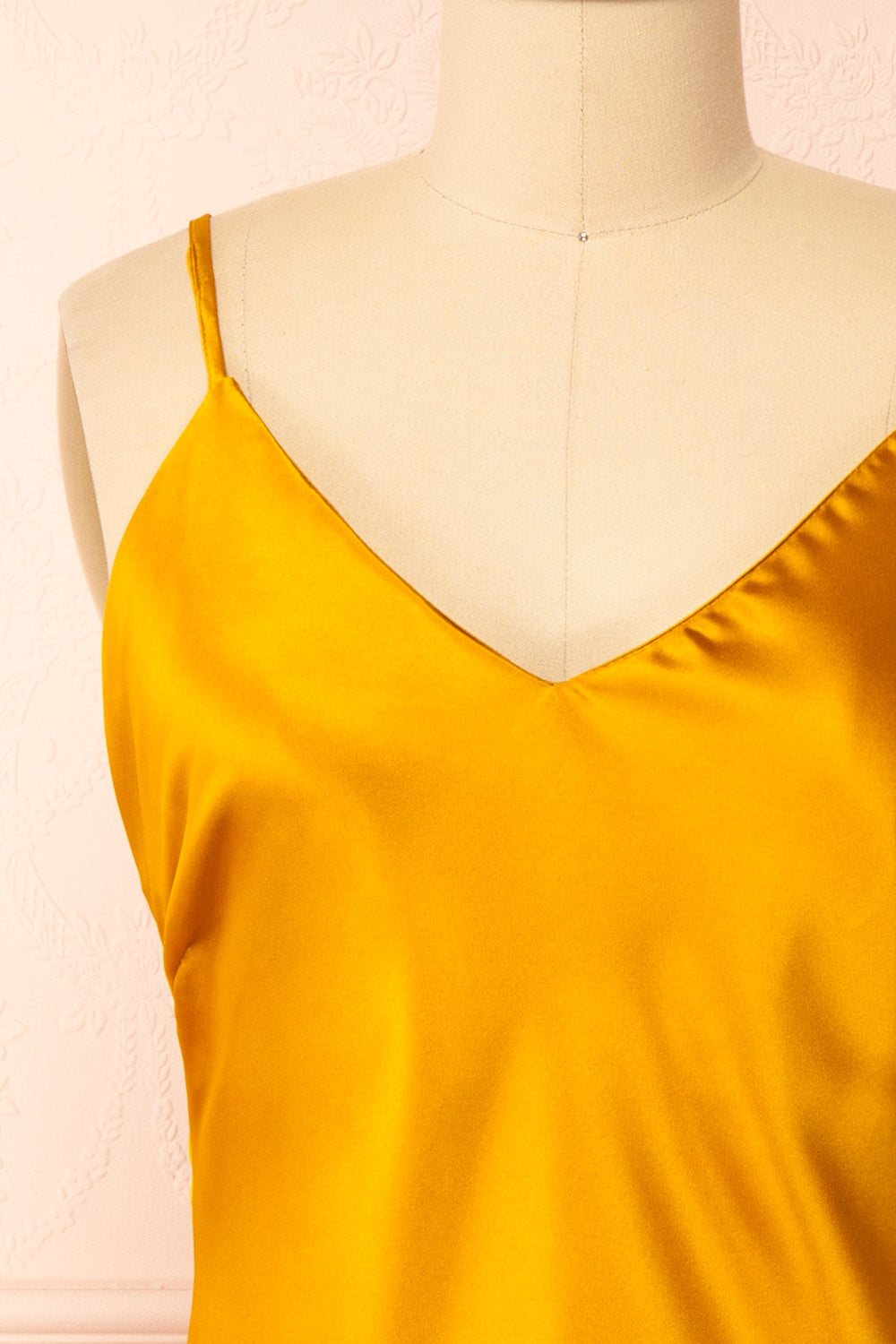 Ariadne Short Golden Satin Dress w/ Open Back | Boutique 1861 front