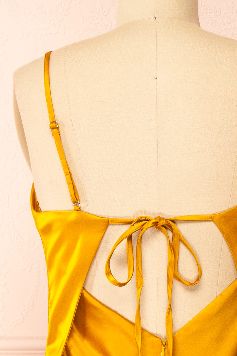 Ariadne Short Golden Satin Dress w/ Open Back | Boutique 1861 back