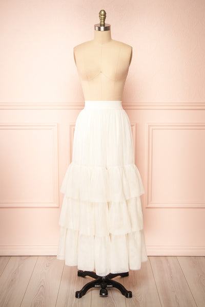 Ariette Ivory High-Waisted Tiered Tulle Skirt | Boutique 1861 front view
