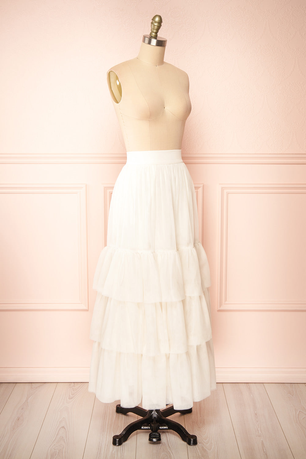 Ariette | Ivory High-Waisted Tiered Tulle Skirt