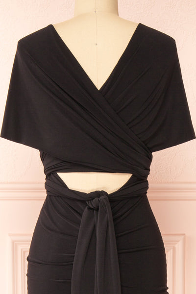 Aristella Black Convertible Midi Dress | Boutique 1861 back close-up sleeve