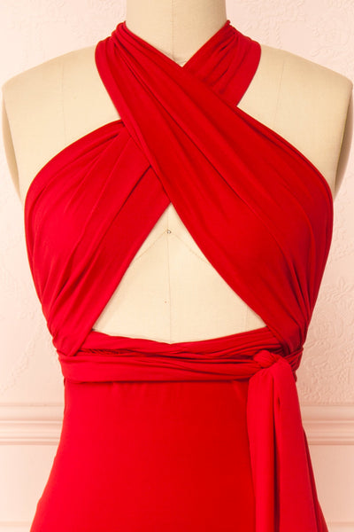 Aristella Red Convertible Midi Dress | Boutique 1861 close-up