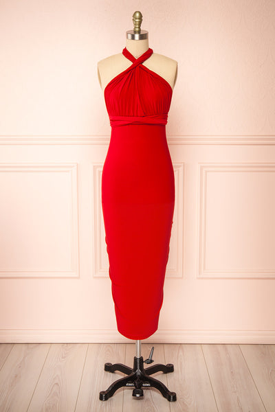 Aristella Red Convertible Midi Dress | Boutique 1861 front view