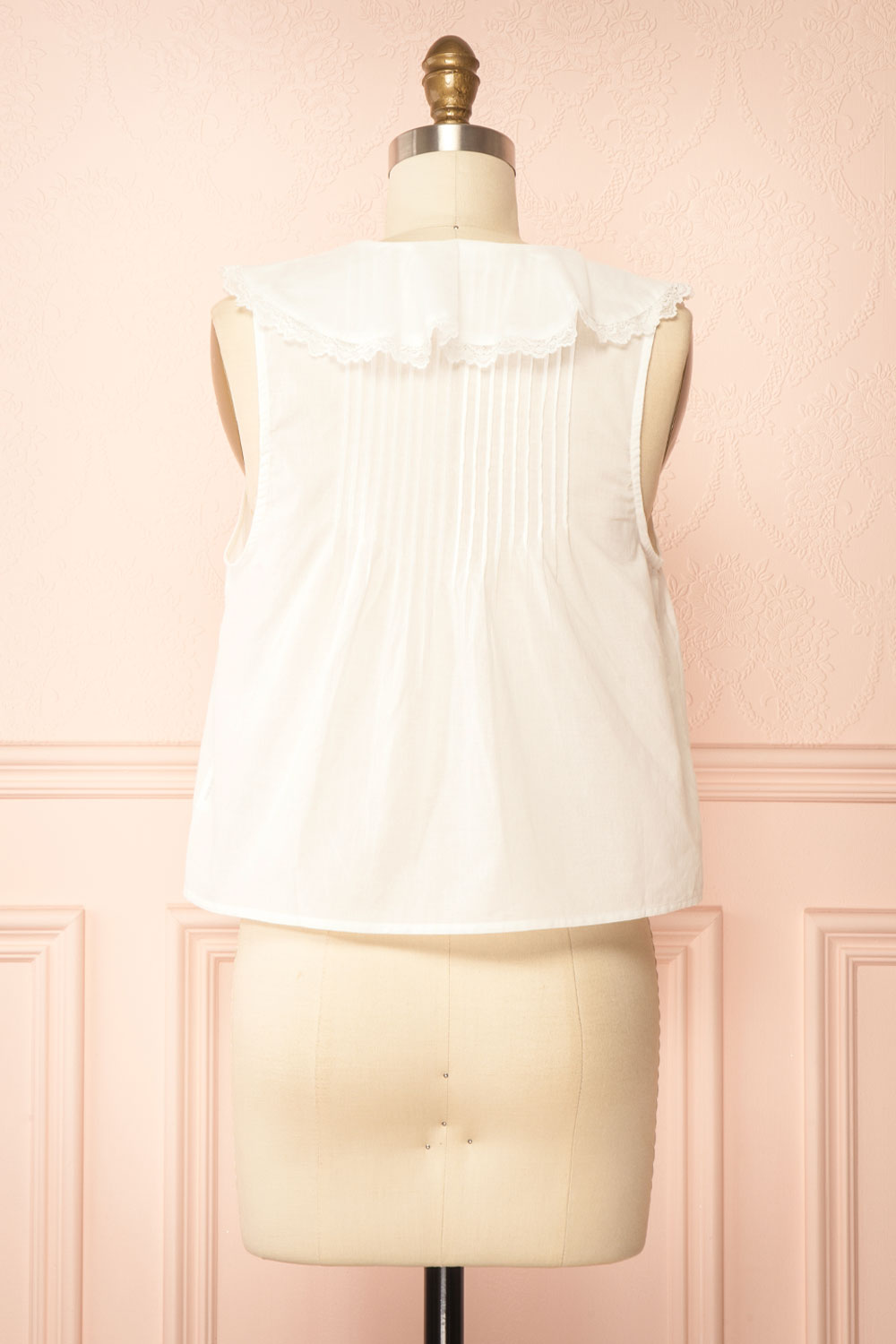 Aristote | White Sleeveless Top with Ruffles and Lace | Back View