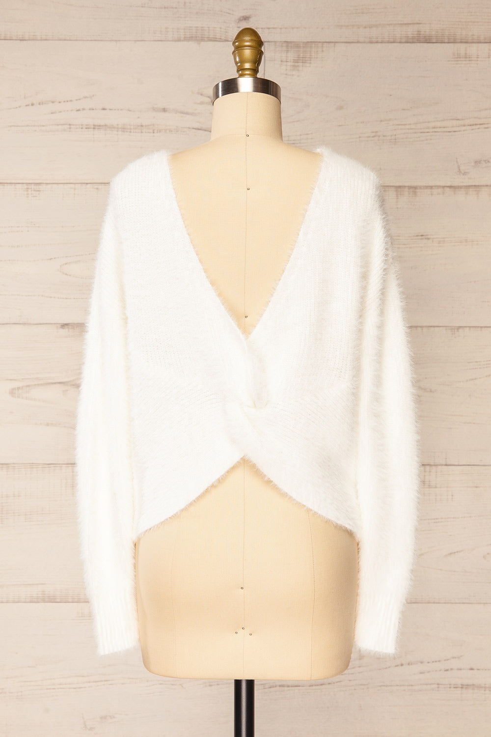 Arkhaule Fuzzy White Sweater w/ Twisted Front | La petite garçonne back view