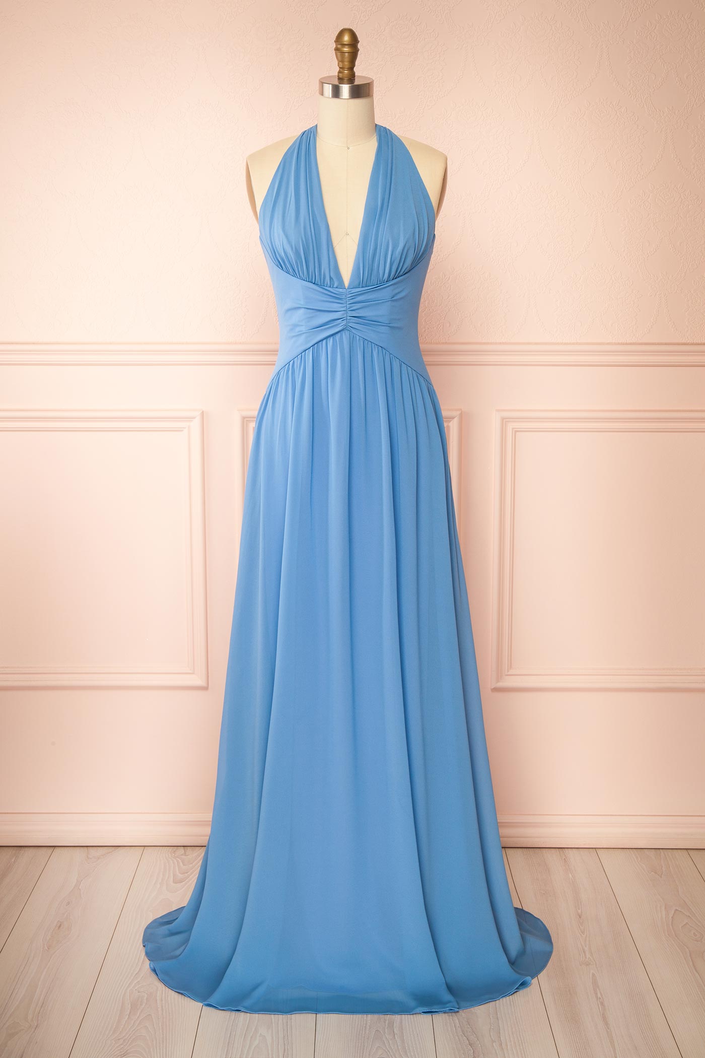 Arleen Blue Halter A-Line Maxi Dress | Boutique 1861 front 