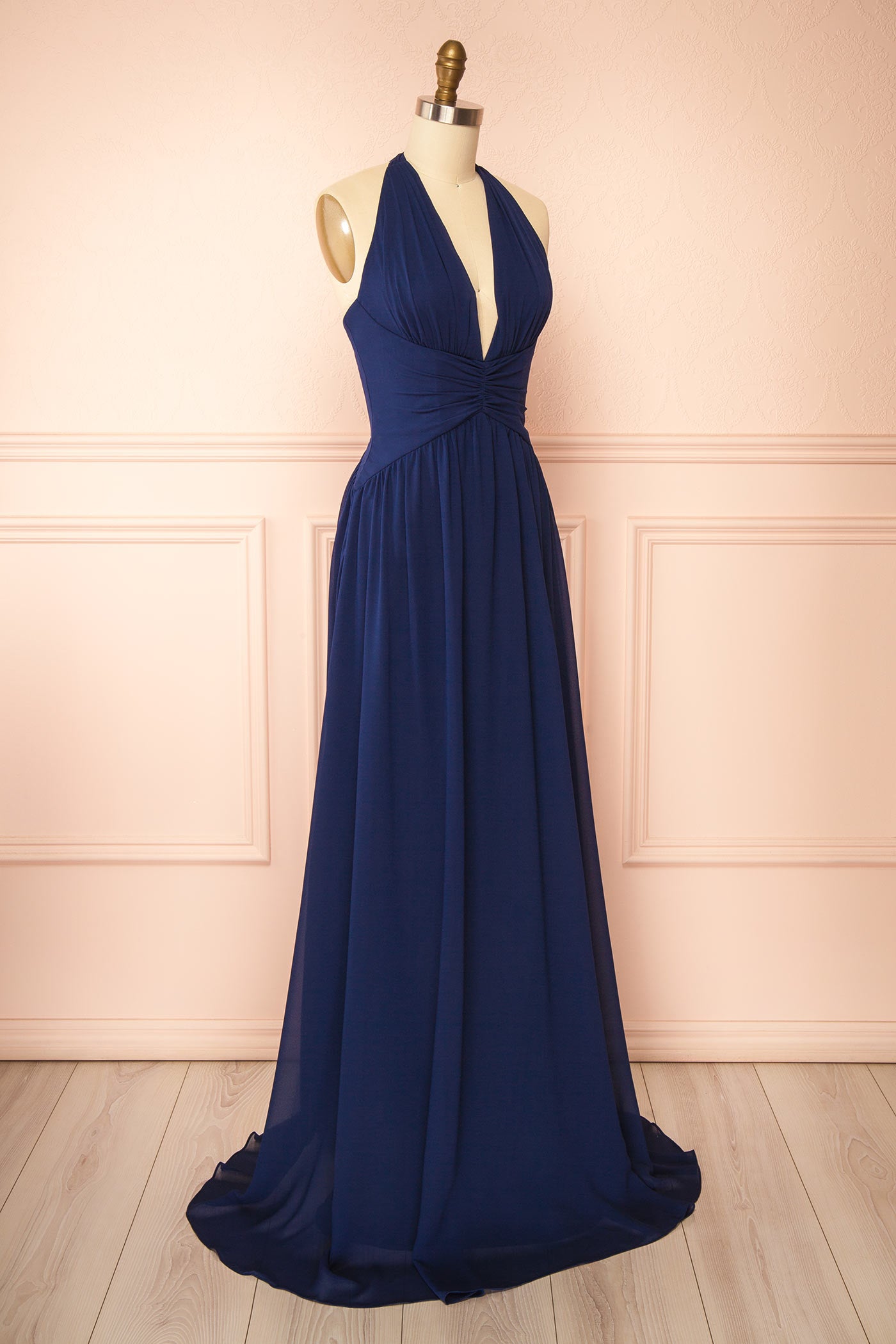Arleen Navy Halter A-Line Maxi Dress | Boutique 1861 side 