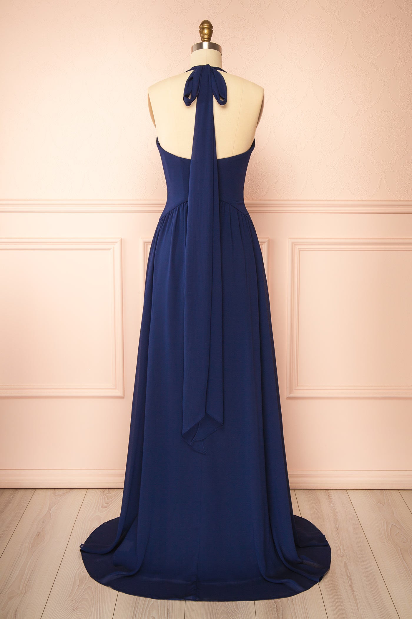Arleen Navy Halter A-Line Maxi Dress | Boutique 1861 back