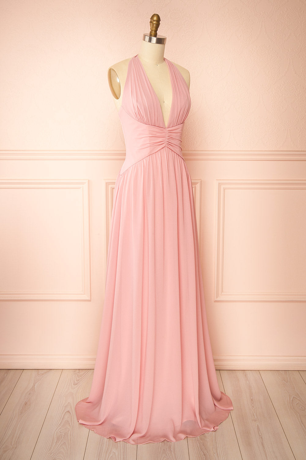 Arleen Pink Halter A-Line Maxi Dress | Boutique 1861 side view 