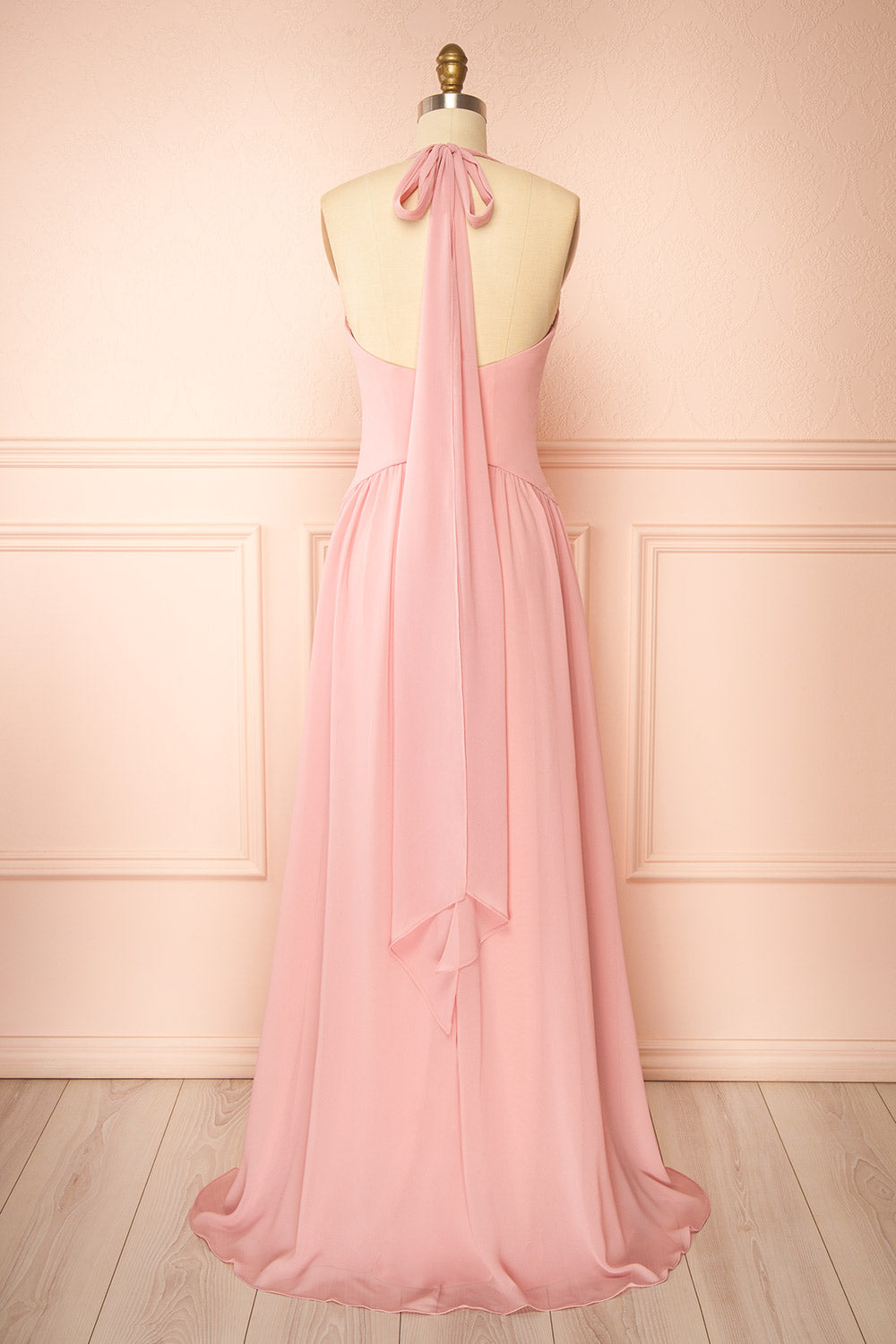 Arleen Pink Halter A-Line Maxi Dress | Boutique 1861 back view
