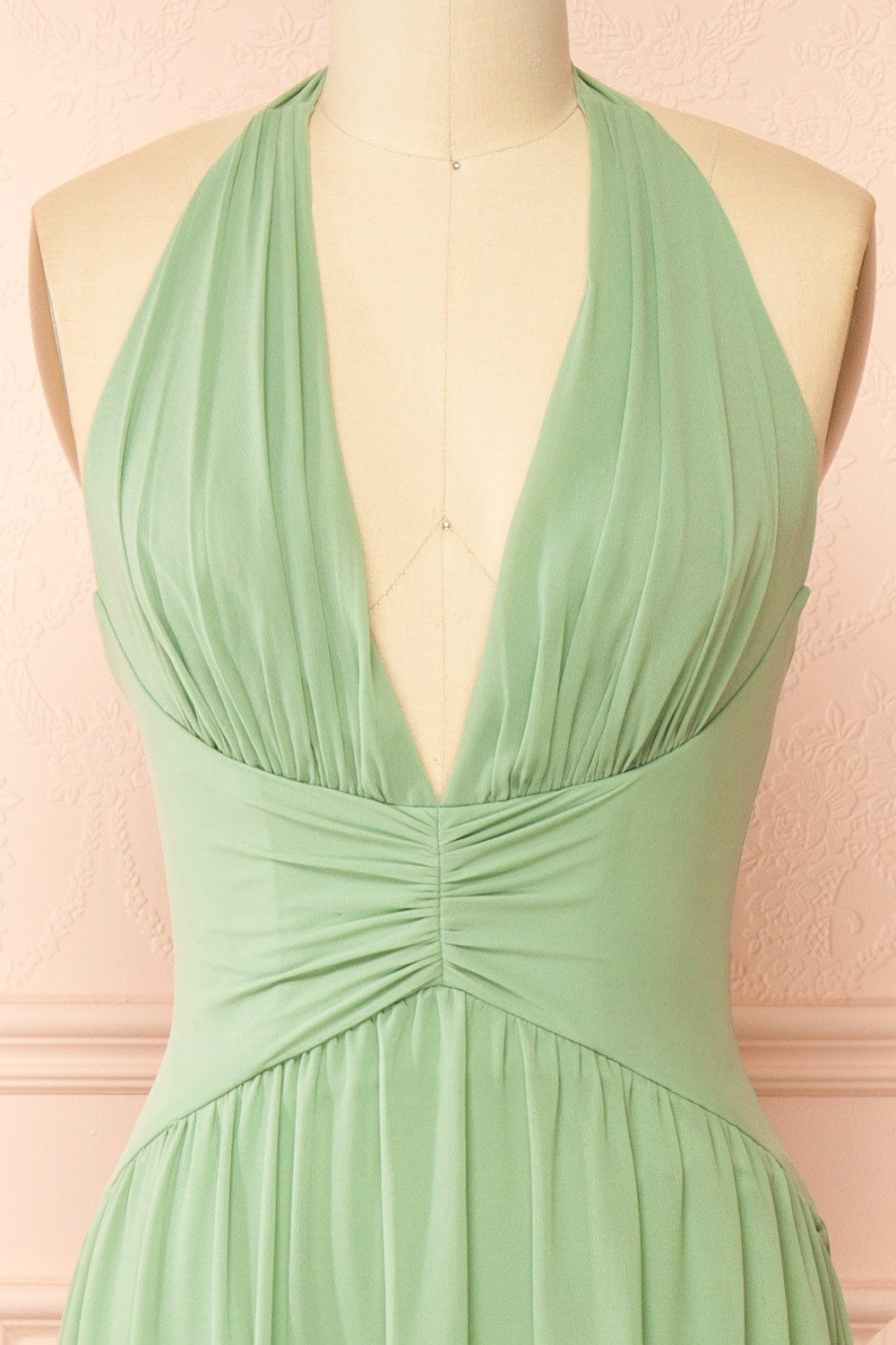 Arleen Sage Halter A-Line Maxi Dress | Boutique 1861 front 