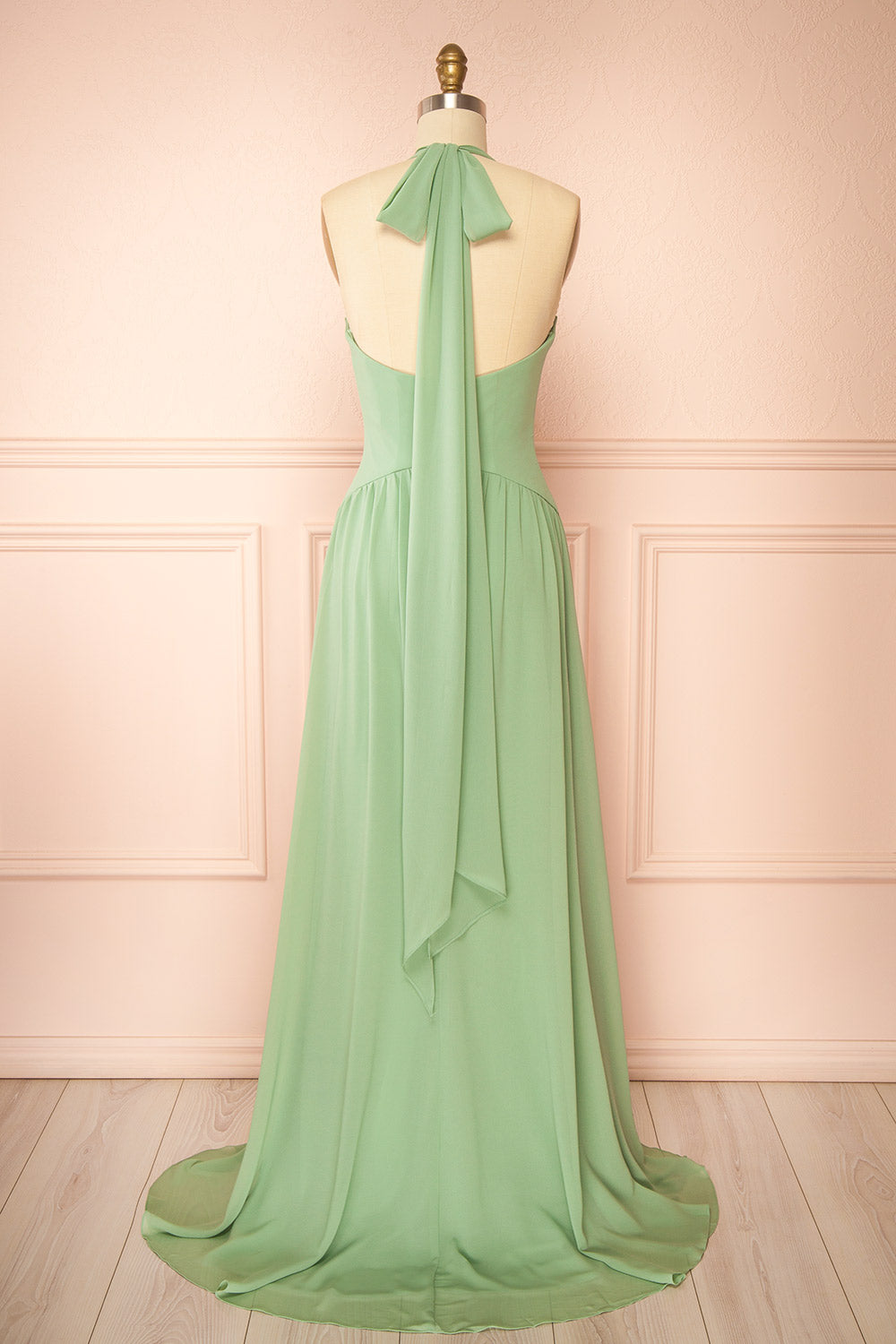 Arleen Sage Halter A-Line Maxi Dress | Boutique 1861 back view