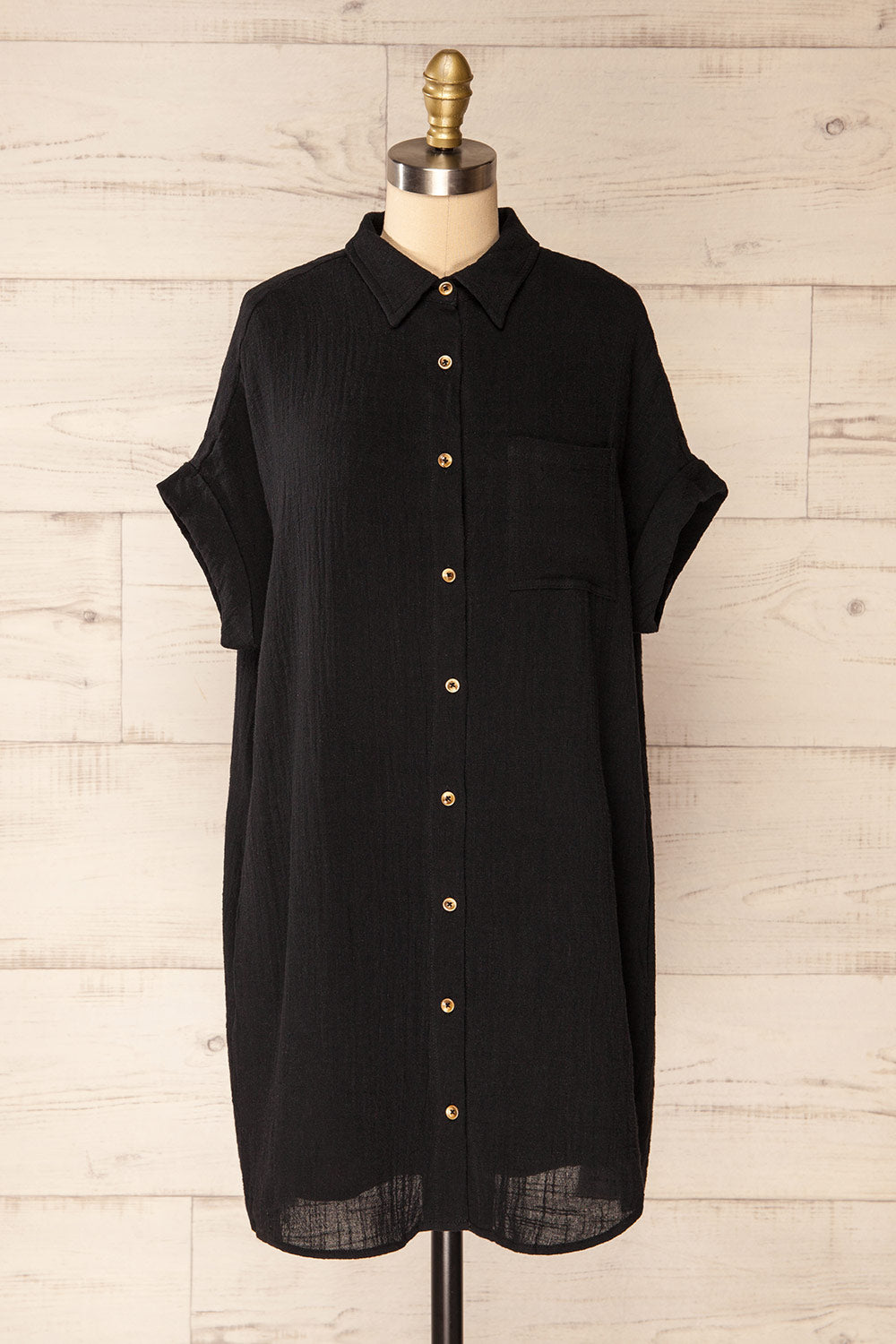 Arles Black Short Shirt Dress w/ Pockets | La petite garçonne front view