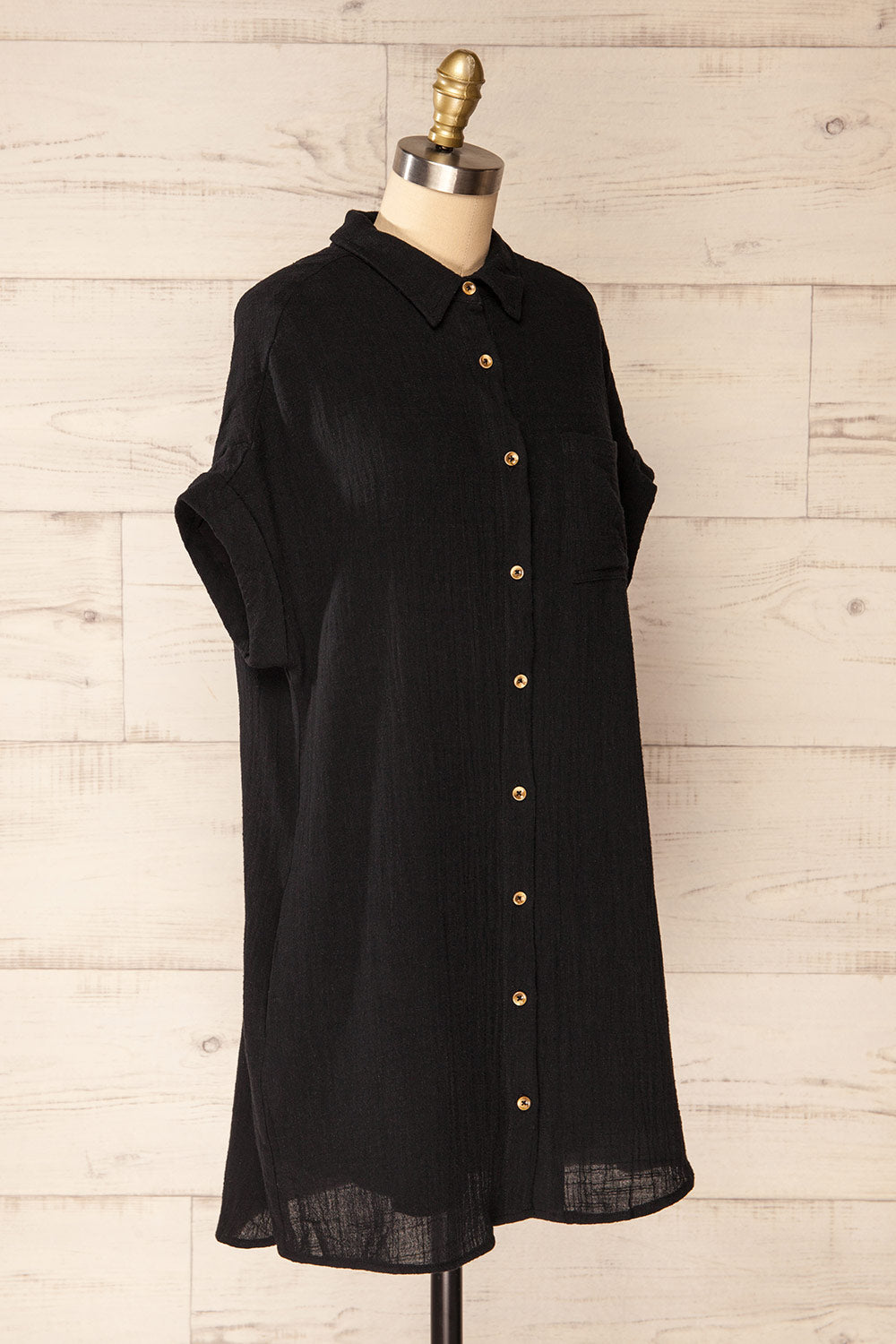 Arles Black Short Shirt Dress w/ Pockets | La petite garçonne  side view 