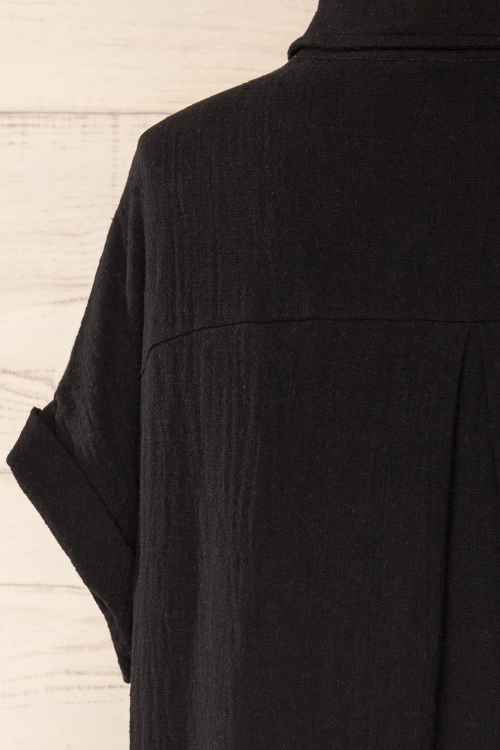 Arles Black Short Shirt Dress w/ Pockets | La petite garçonne  back close-up