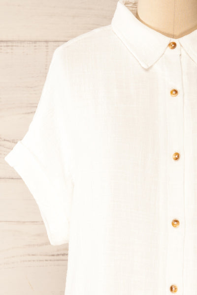 Arles Ivory Short Shirt Dress w/ Pockets | La petite garçonne  front close-up