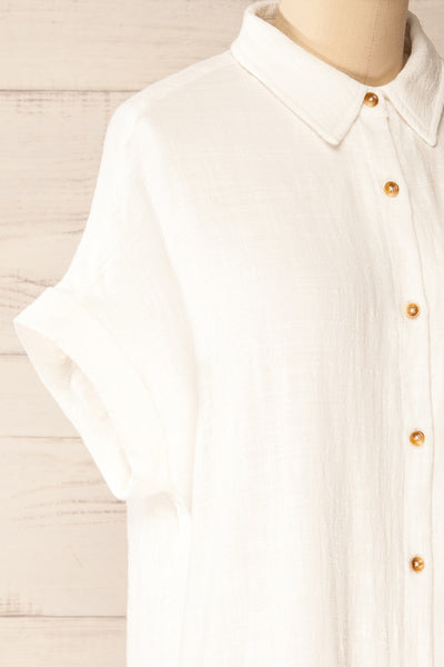Arles Ivory Short Shirt Dress w/ Pockets | La petite garçonne  side close-up