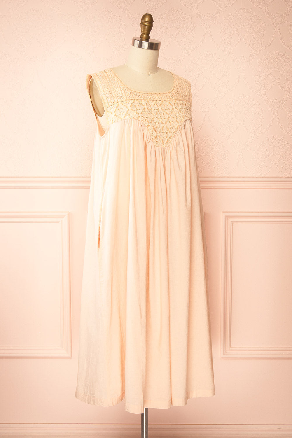Arleth Pink Lace Yoke Midi Nightgown with Pockets by April Cornell | Boutique 1861 side view
