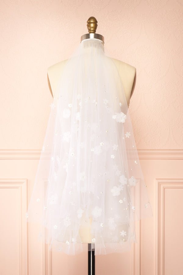 Ashani White Tulle Wedding Veil w/ Floral Appliqués | Boudoir 1861 view