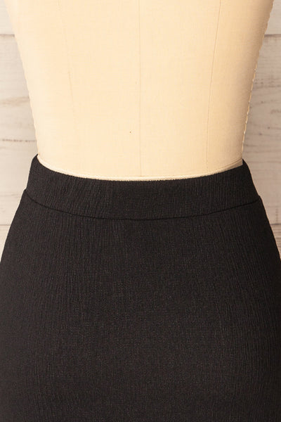 Asher Black Textured Mini Skirt | La petite garçonne  back close-up