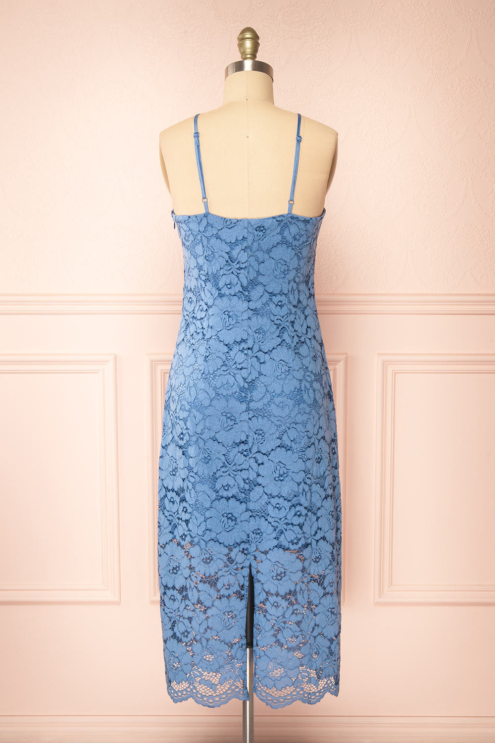 Ashley Blue Midi Straight Lace Dress | Boutique 1861 back view