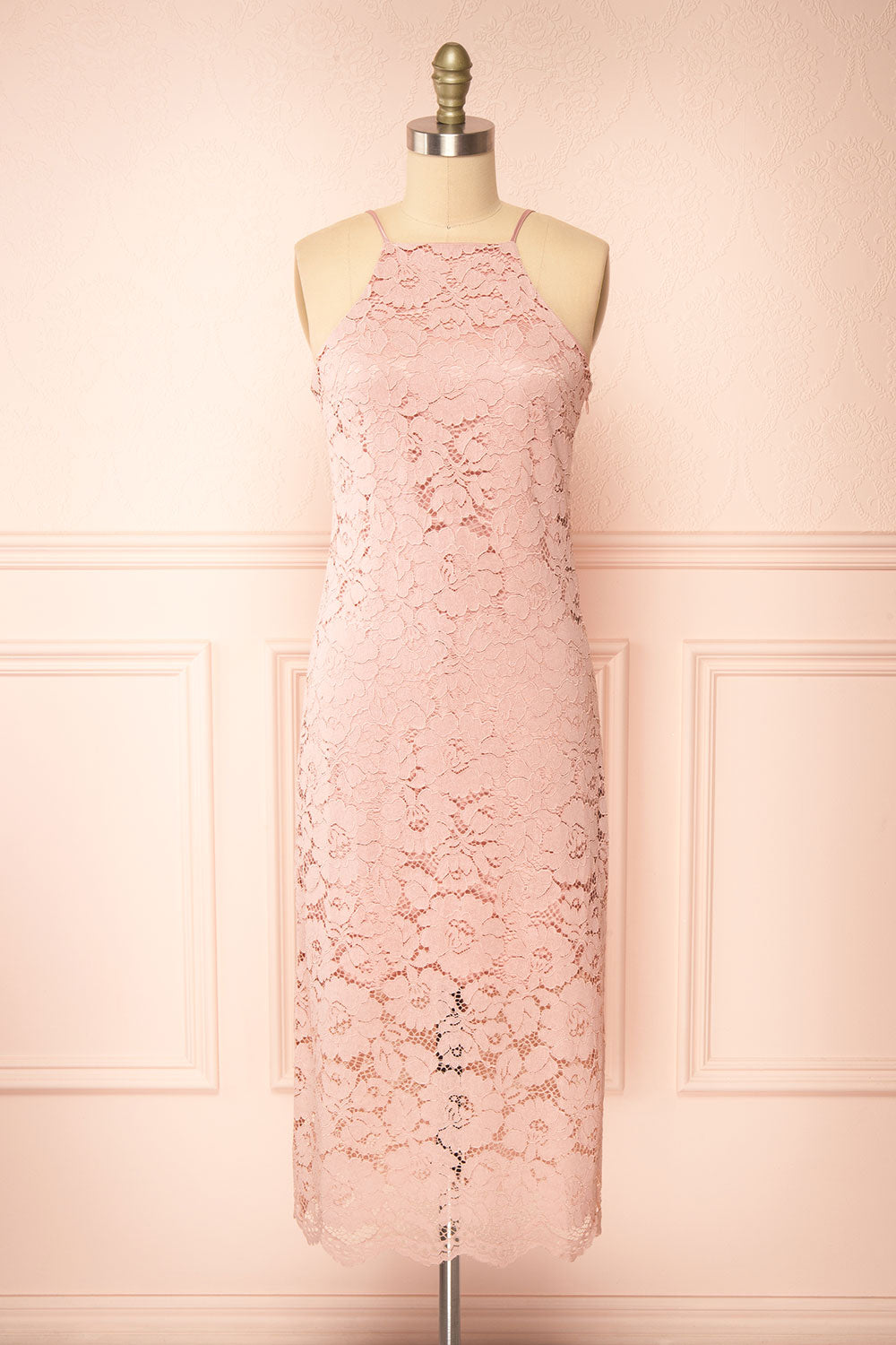 Ashley Mauve Straight Lace Midi Dress | Boutique 1861 front view 