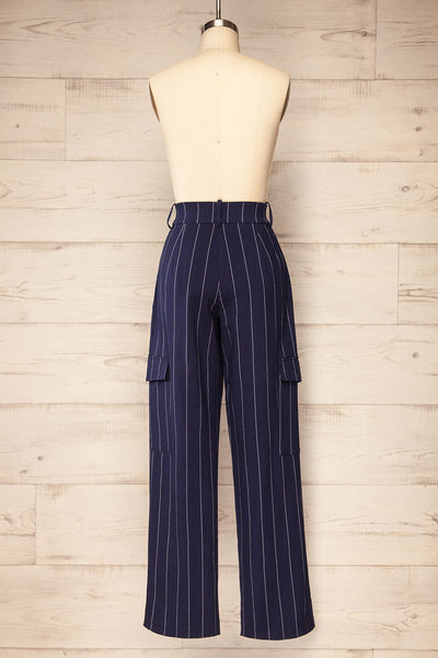 Ashwell Navy Blue Striped Cargo Pants | La petite garçonne back view