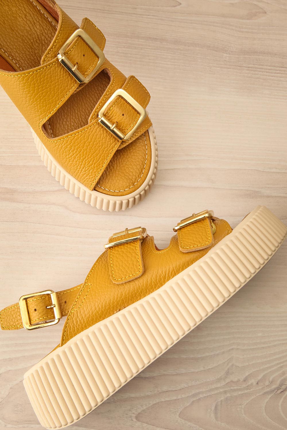Askham Yellow Platform Adjustable Sandals | La petite garçonne flat view