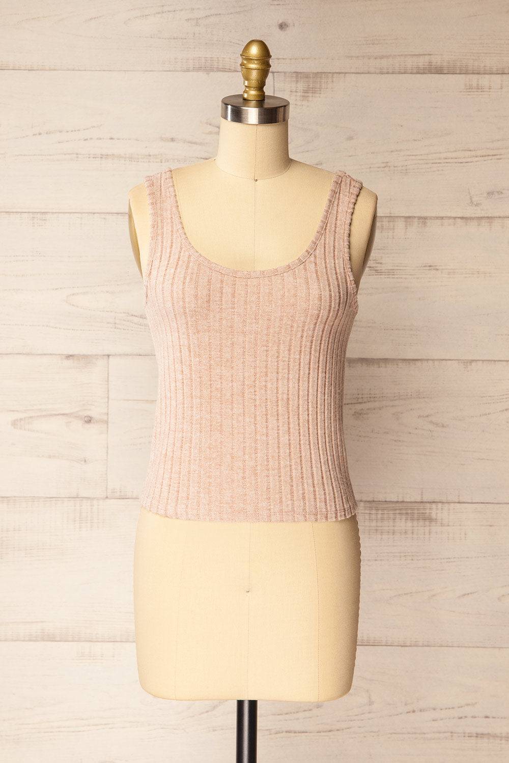 Assouan Beige Soft Ribbed Knit Tank Top | La petite garçonne front view