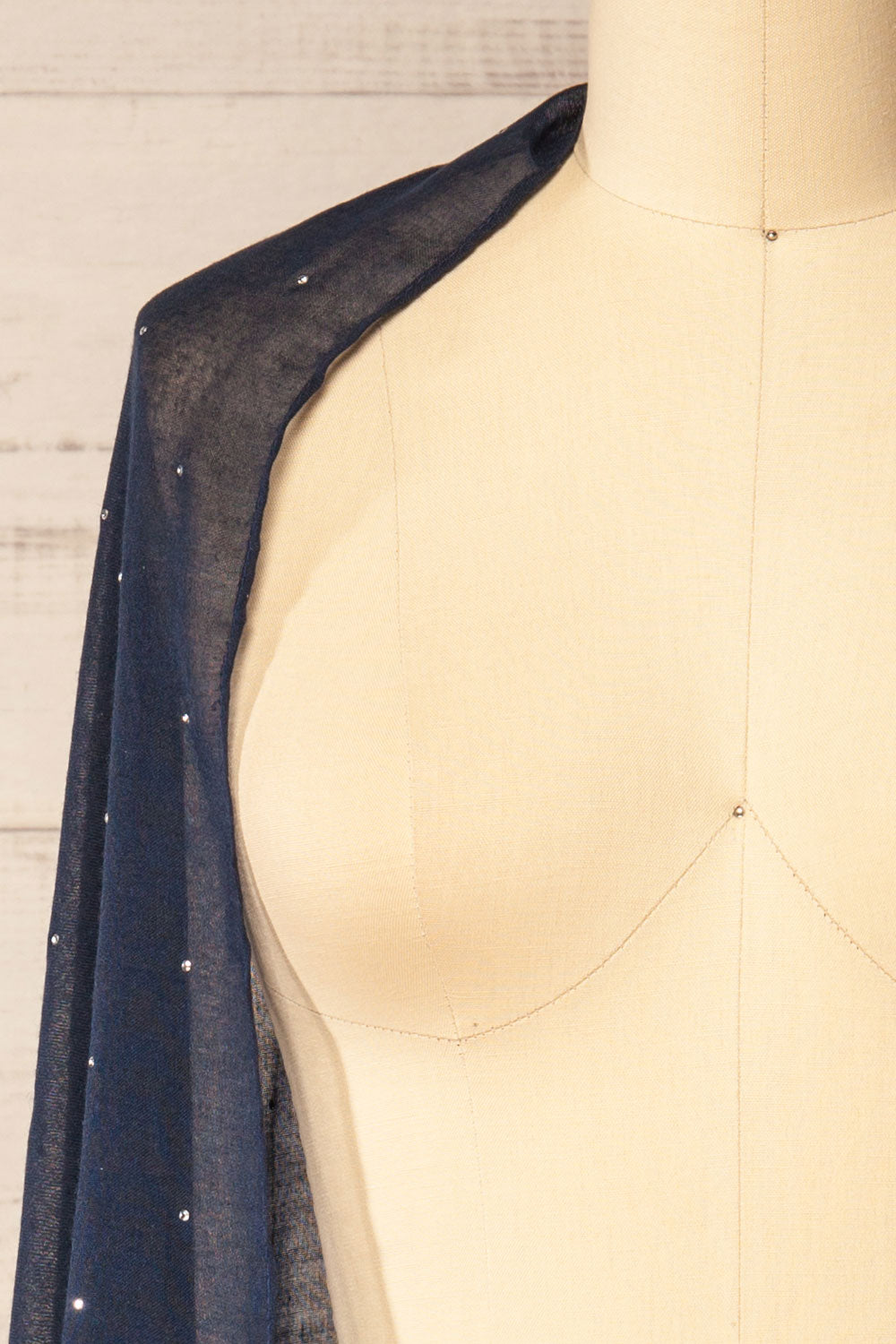 Astelia Navy Scarf with Silver Studs | La petite garçonne shawl close-up