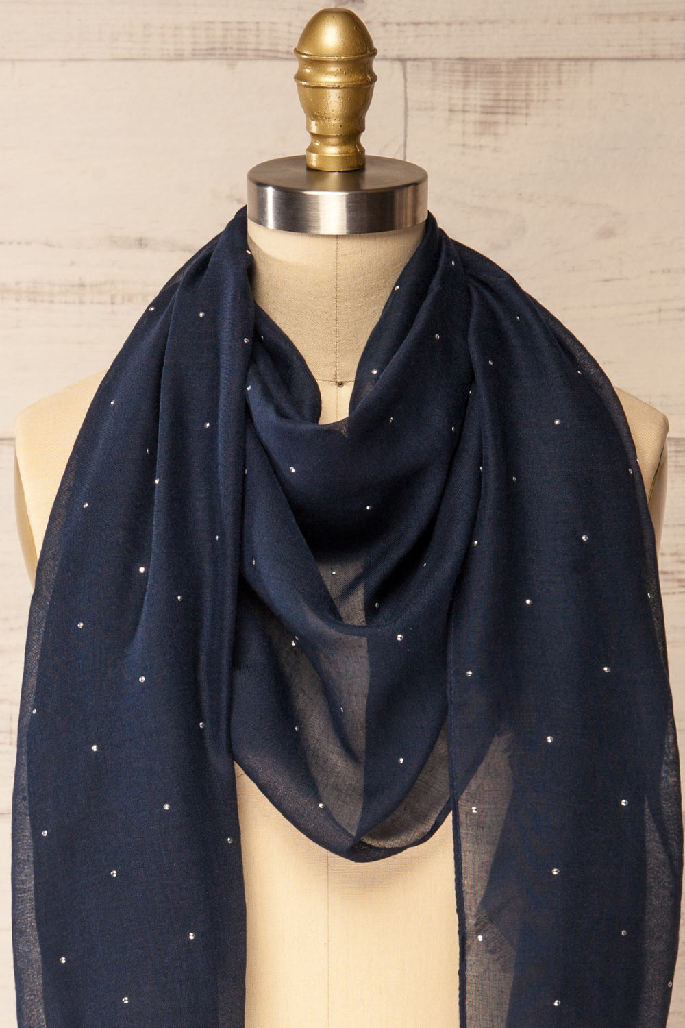 Astelia Navy Scarf with Silver Studs | La petite garçonne front close-up