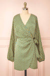 Asterix Short Patterned Wrap Dress w/ Long Sleeves | Boutique 1861 front view