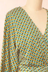 Asterix Short Patterned Wrap Dress w/ Long Sleeves | Boutique 1861  side close-up