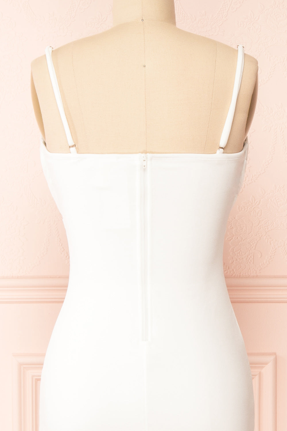 Astoria Ivory Fitted Midi Dress w/ Cowl Neck | Boutique 1861 back close-up