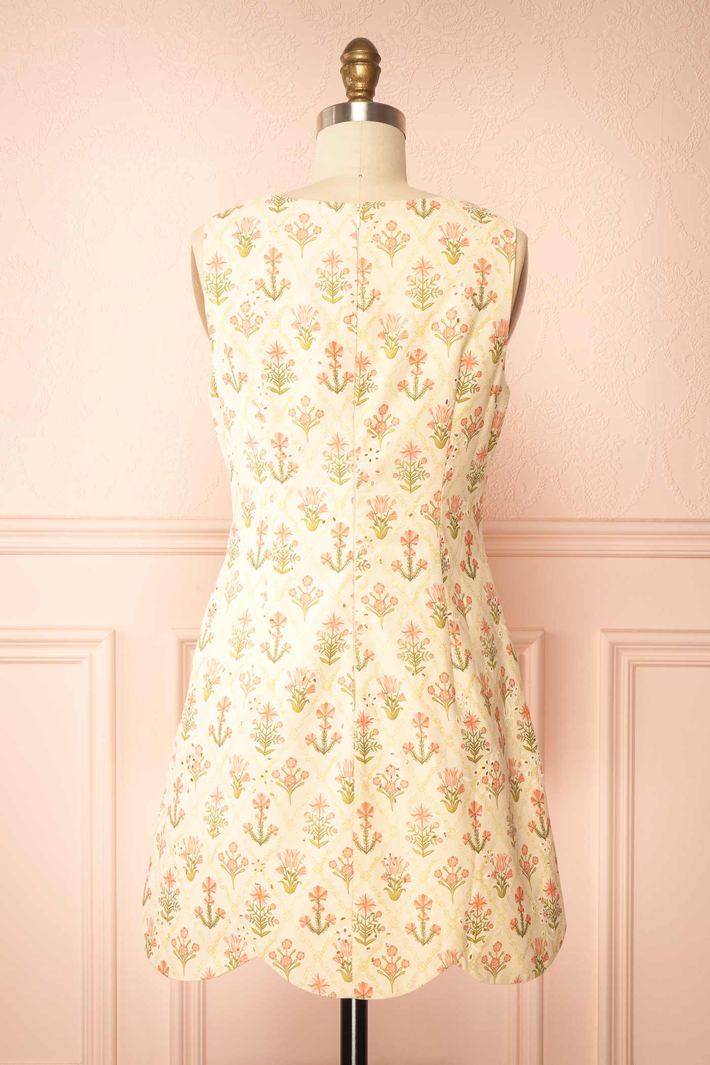 Astrell | Floral Eyelet Short Dress with Scallop Hem