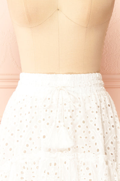 Atarah White Midi Skirt w/ Openwork Lace | Boutique 1861 front