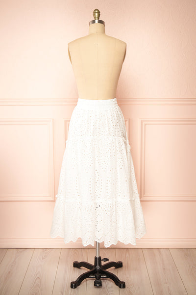 Atarah White Midi Skirt w/ Openwork Lace | Boutique 1861  back view