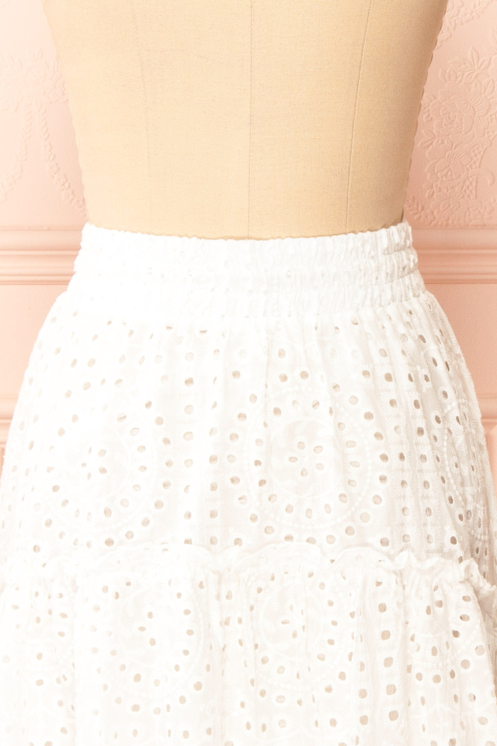 Atarah White Midi Skirt w/ Openwork Lace