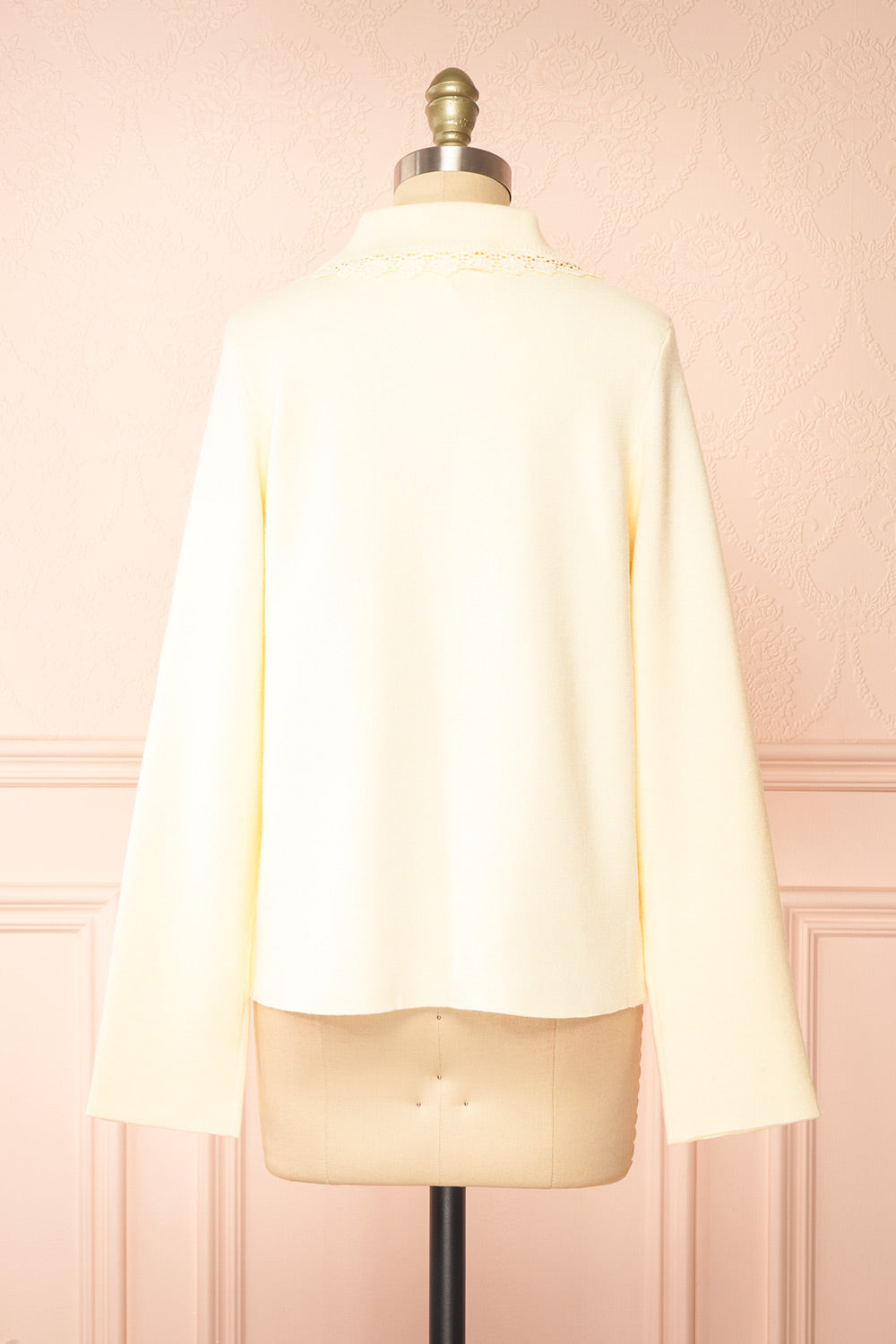 Athenais Cream Cardigan w/ Lace Trim | Boutique 1861 back view