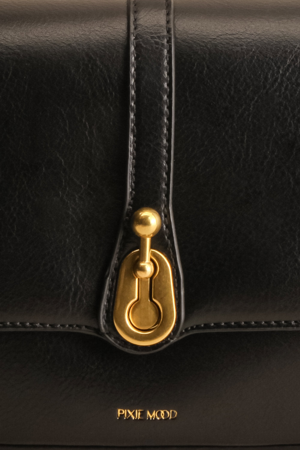 Athenna Black Vegan Leather Saddle Bag | La petite garçonne front close-up