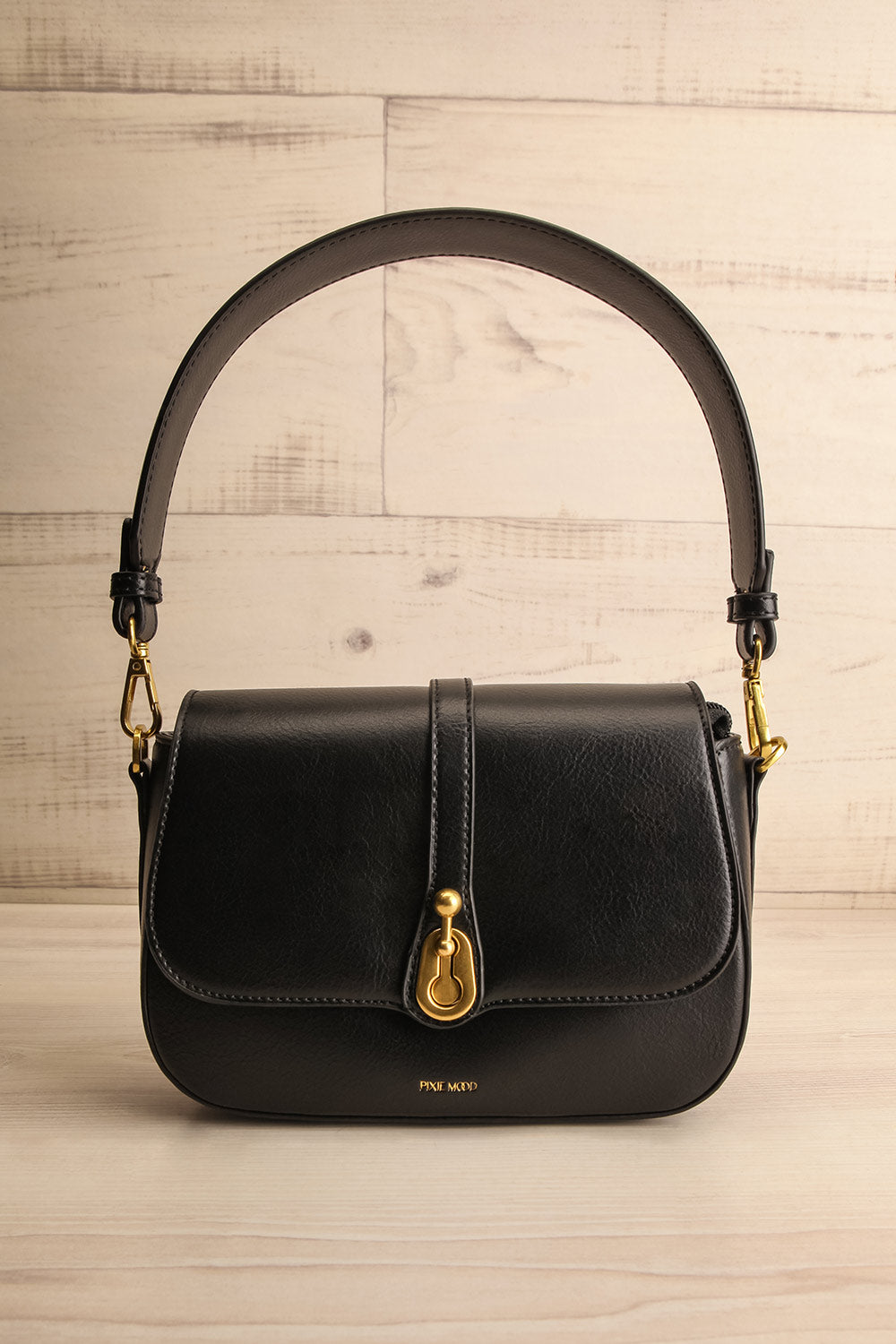 Athenna Black Vegan Leather Saddle Bag | La petite garçonne front view