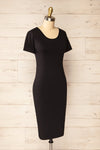 Athens Black Short Sleeve Fitted Midi Dress | La petite garçonne  side view