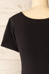 Athens Black Short Sleeve Fitted Midi Dress | La petite garçonne back close-up