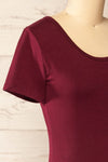 Athens Burgundy Short Sleeve Fitted Midi Dress | La petite garçonne side close-up