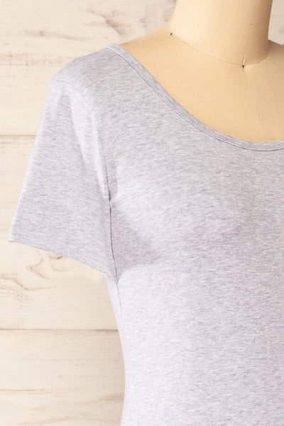 Athens Grey Short Sleeve Fitted Midi Dress | La petite garçonne side close-up