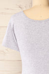 Athens Grey Short Sleeve Fitted Midi Dress | La petite garçonne back close-up